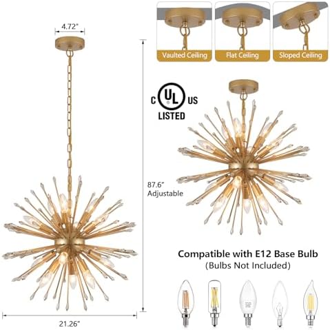 Modern Sputnik Chandelier Gold Firework 12-Light Design