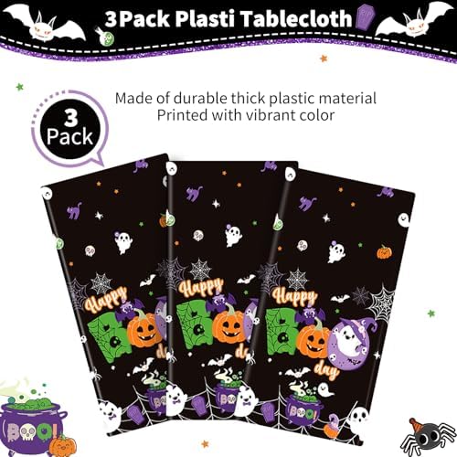 3Pcs Happy Boo Day Halloween Tablecloth for Party Decorations