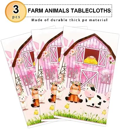 PHOGARY Farm Animals Birthday Tablecloth Pink Farm Theme Party Decor