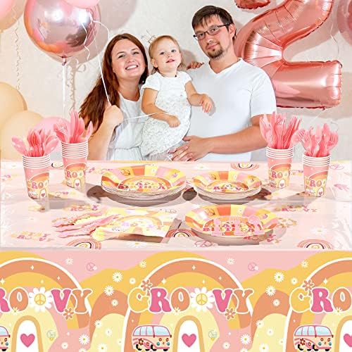 6 Pcs Groovy Retro Daisy Flower Tablecloths for Parties