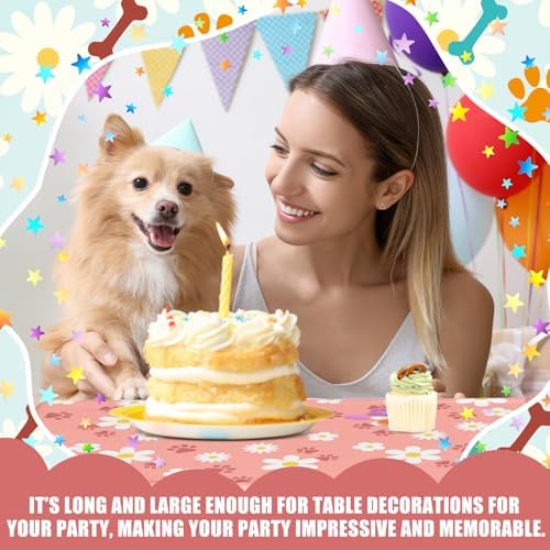 Gilprop 2 Pcs Pink Daisy Paw Print Tablecloths for Dog Parties