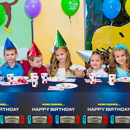 PHOGARY 3 Pack Video Game Tablecloths Blue Gamer Birthday Decorations