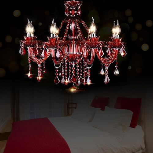 Red 8 Light K9 Crystal Chandelier E12 Base