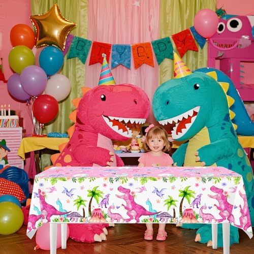 4pcs Dinosaur Party Tablecloths for Girls Birthday Decorations