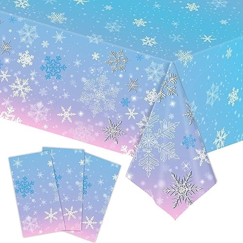 PHOGARY 3 Piece Christmas Snowflake Tablecloth Set