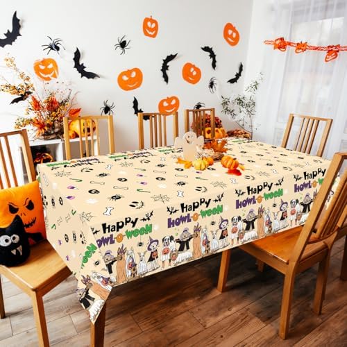 4Pcs Happy Halloween Tablecloth with Ghostly Puppies