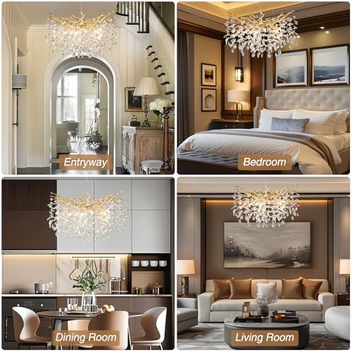 YUYI 30 Inch Gold Tree Branch Chandelier 10 Lights