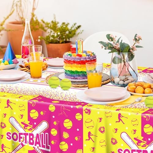 Softball Themed Tablecloths 54x87 Inch for Game Day Parties