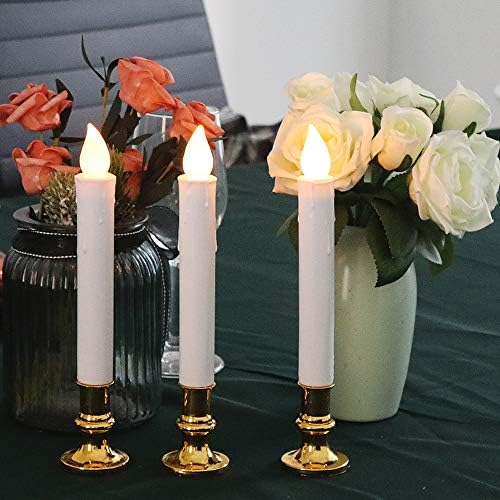 Wondise White Flameless Taper Candles with Remote and Timer Set of 8