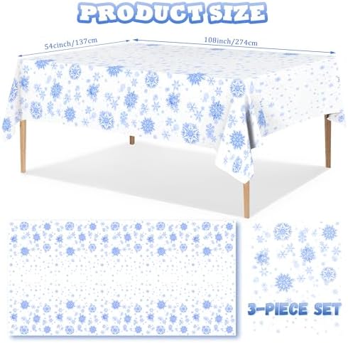 3 pcs White Blue Snowflake Frozen Tablecloth Decorations 54x108 Inch