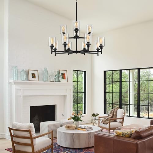 Black Chandelier for Living Room with 12 Lights