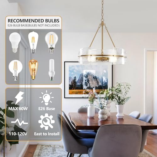 Modern Gold Glass Chandelier for Dining Room and Living Space