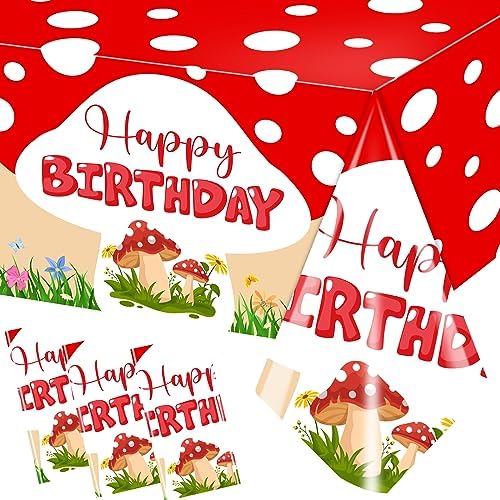Mushroom Birthday Decorations - 3PCS Tablecloth for Parties