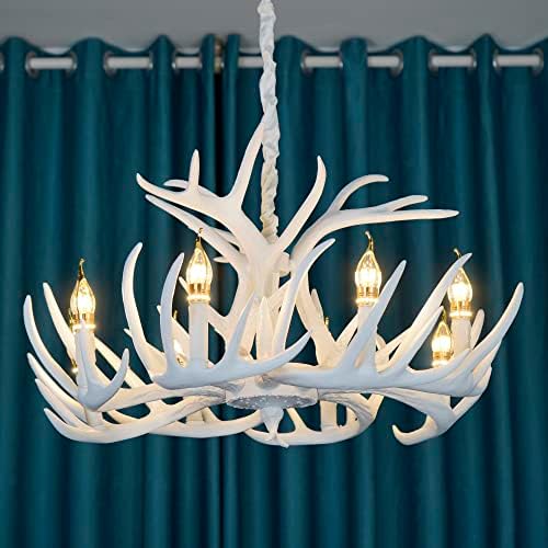 Resin Antler Chandelier Two Tier Farmhouse Pendant Light in White