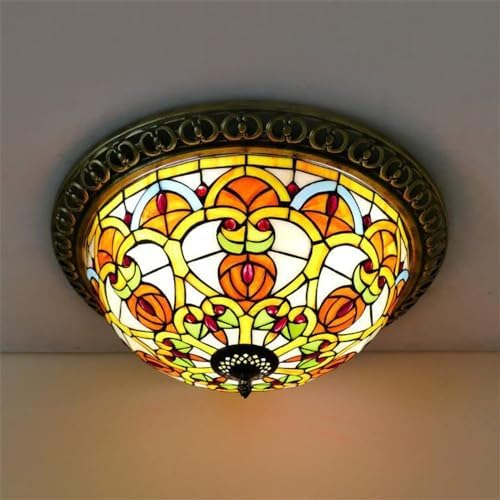 Victorian Stained Glass Ceiling Light with 3 Lights