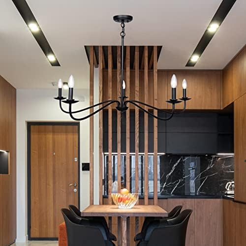 Farmhouse Chandelier Black 5 Light Adjustable Height