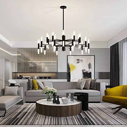 Black Farmhouse Chandelier with 40 Lights 393 Inch Round Industrial Pendant Light