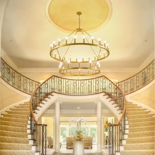 47 Inch Gold Wagon Wheel Chandelier 2 Tier 36 Lights