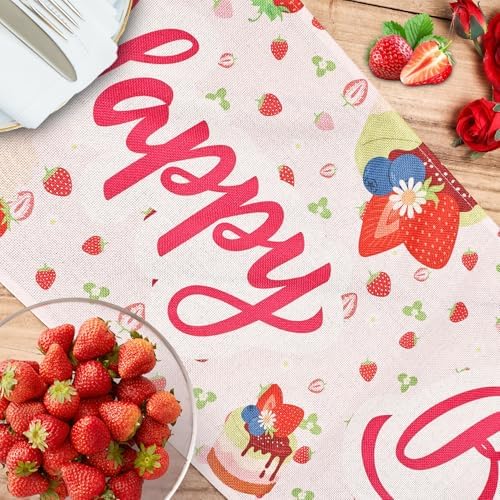 Strawberry Birthday Table Cover with Happy Birthday Print