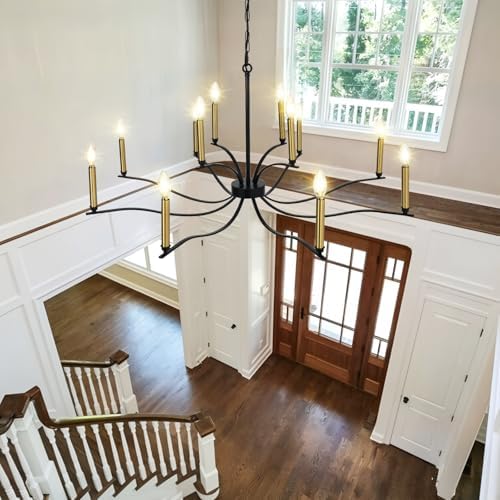 12 Light Black Chandelier with Gold Sockets