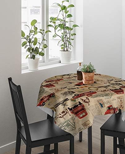 Square Tablecloth Waterproof Stainproof Farmhouse Red Truck Design