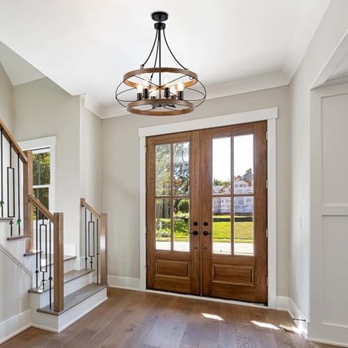 6 Light Farmhouse Chandelier 2362 Inch Rustic Drum Pendant Lighting