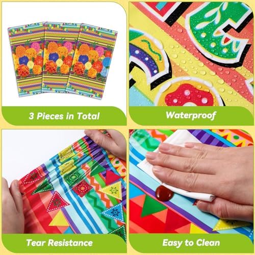 3 Pcs Mexican Fiesta Tablecloths 54x108 Inch Tablecovers for Parties