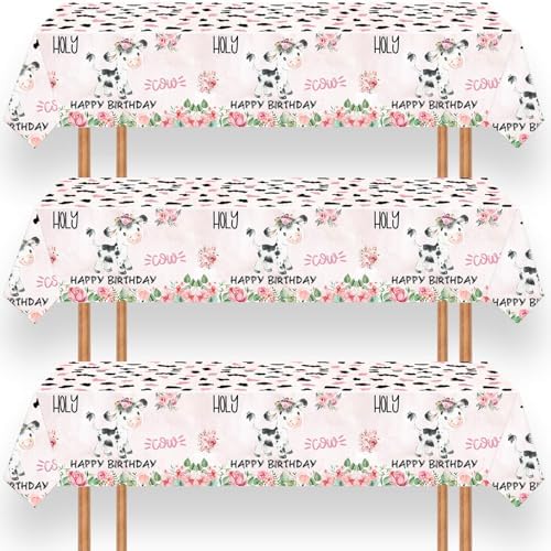 6 Pack Pink Cow Tablecloth for Birthday Party Decor
