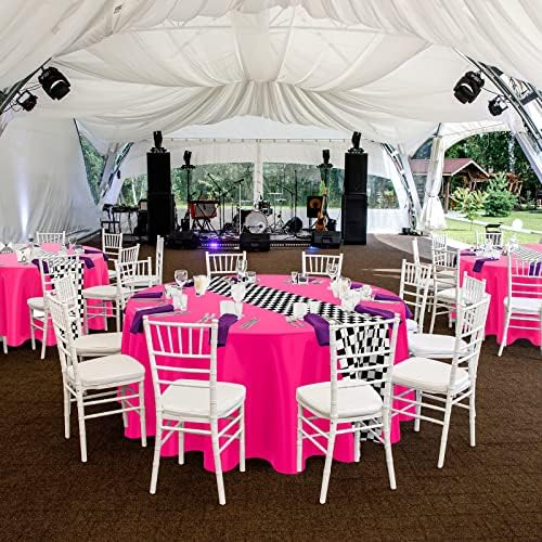 Oudain Cars Birthday Tablecloths - 3pcs Pink Checkered Round Cloth