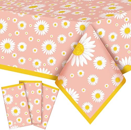 Frienda 3 Pack Daisy Flower Tablecloths - Waterproof Party Covers