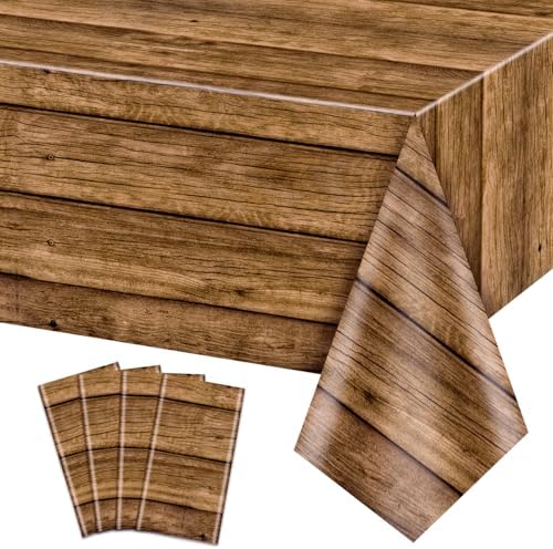 4Pcs Wood Tablecloth Brown Rustic Table Covers