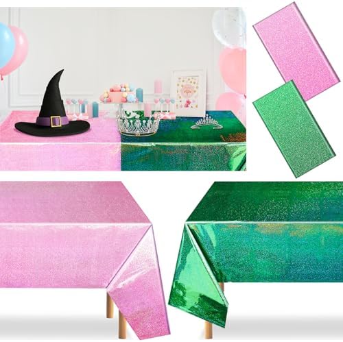 6 Pcs Witch Holographic Tablecloths Pink Green Party Decorations