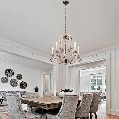 French Country 5-Light Wood Chandelier with Antique Finish