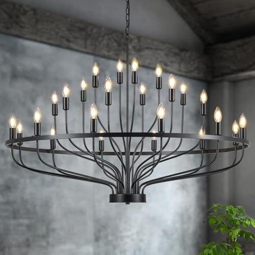 472 Inch Black 24 Light Chandelier Farmhouse Industrial Style