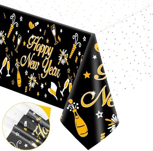 Happy New Year Plastic Table Cloth 108x54 Inches