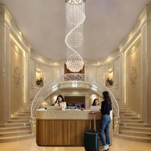 Modern Spiral Sphere Crystal Chandelier for High Ceilings 20 x 71