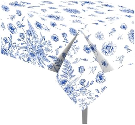 2Pcs Blue White Floral Party Tablecloth