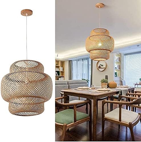 Hand-Woven Bamboo Pendant Light with Remote Control