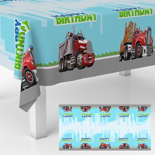 Truck Birthday Tablecloth for Boys Girls Green Party Supplies