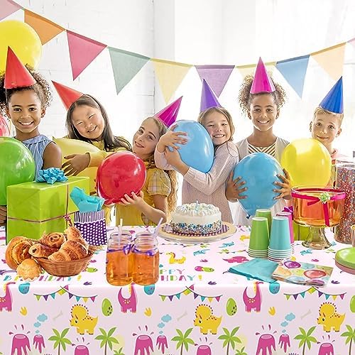 Pink Dinosaur Tablecloth 1PC for Birthday Party