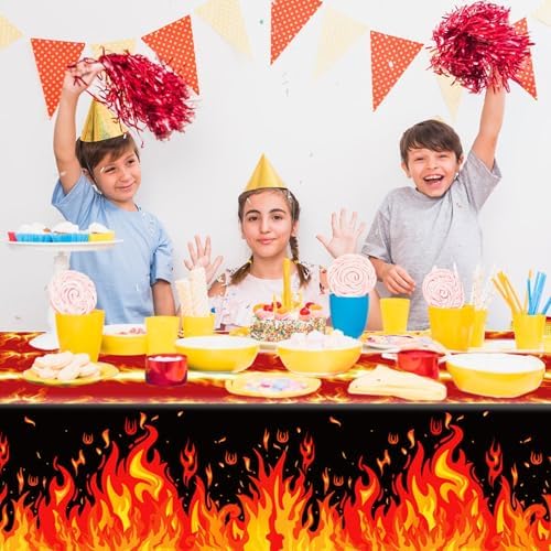 2-Pack Flame Tablecloths - 512x866 Fire-Themed Plastic Covers for Parties