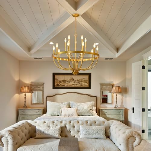 Modern Farmhouse Gold Chandelier 15 Light Pendant Lighting