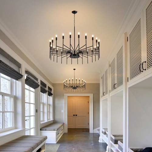Black Chandelier 24 Light Modern Farmhouse Ceiling Light for Entryway Foyer
