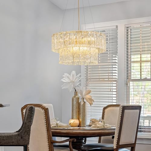 24 Inch Modern Gold Crystal Chandelier 8 Light Elegant Luxury 2 Tier