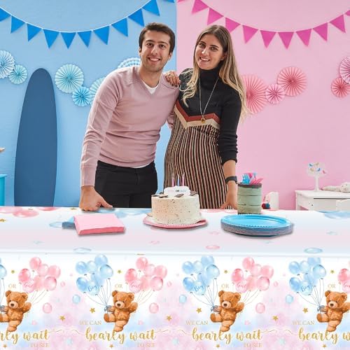 GREHUMOR 3 Pack Bear Baby Shower Tablecloths