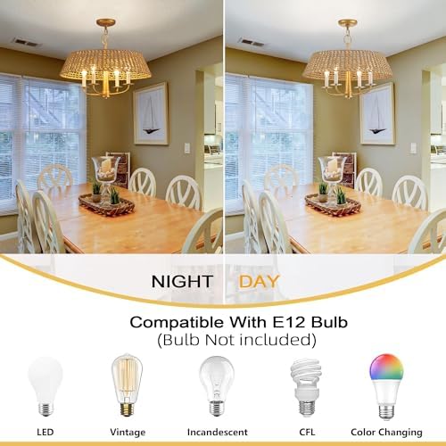 Gold Modern Rattan Chandelier with 4 Lights