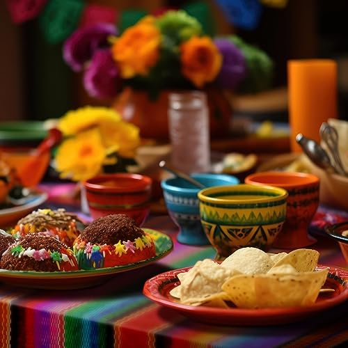Buryeah 12 Pcs Mexican Fiesta Tablecloths 54x108 Inch Waterproof Disposable Party Covers