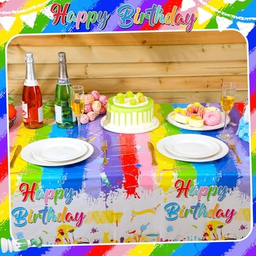 Zhehao 3 Pcs Paint Splatter Tablecloths for Art Birthday Party Supplies