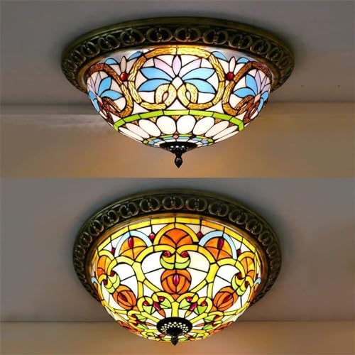 Victorian Stained Glass Ceiling Light with 3 Lights