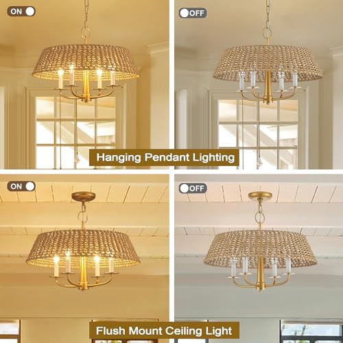 Gold Modern Rattan Chandelier with 4 Lights